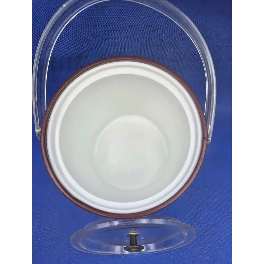 Vintage Georges Briard Brown Leatherette Ice Bucket Lucite Handle & Lid 7x8